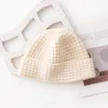 Gorro de punto elástico blanco crema con diseño de cuadros y textura de algodón y lana - 29cm Ancho * 22cm Alto / Blanco coco