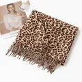 Luxurious leopard print scarf for women, soft warm cashmere-like pashmina with tassels - Brown Leopard