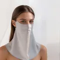 Premium light grey double-sided mulberry silk face and neck cover sun protection mask - One Size / Silver Gray (9672-5)