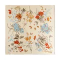 Elegant mulberry silk square scarf with floral and butterfly print in beige - Splendid Yellow (FHZ24-9166-2)