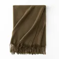 Heavyweight 100% cashmere scarf with fringe tassels in olive brown color - 70*200cm / Tobacco Green