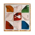Pañuelo cuadrado de seda de morera estilo francés con diseño de conejo y cuadros coloridos. - 53*53cm / Estampado de notas adhesivas con borde naranja