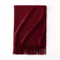Premium 100% burgundy cashmere scarf with elegant tassel fringe for winter warmth - 70*200cm / Burgundy