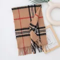 Classic camel plaid wool scarf for women with soft tassel fringe and thick texture. - 190x30cm / Camel Large Grid