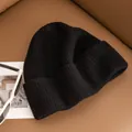 Premium soft black 100% sheep wool knitted beanie hat for women winter fashion accessory - Basic Fold-Over Style (FHY24-7027-5)