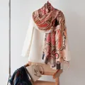 Luxurious bohemian paisley mulberry silk scarf shawl in vibrant orange and red - 176x110cm / Pink Orange Mirror Pattern (FHZ25-9717-1)