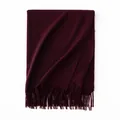 Dark burgundy 100% cashmere scarf with fringed edges for winter warmth - 70*200cm / Luxury Purple