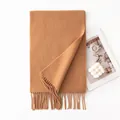 Soft caramel wool scarf with fringe trim for winter warmth, stylish variant display - 30x200cm / Khaki Camel