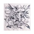 Elegant mulberry silk square scarf with gray leaf print on pale pink background. - Grey Leaves (FHZ25-9806-1)