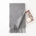 Solid light grey wool scarf with elegant tassels for autumn and winter warmth and comfort - 30x200cm / Light Medium Gray