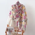 Elegant bohemian floral silk scarf shawl for women's vacation outfit - 176x110cm / Yellow Purple Small Rose (FHZ25-9718-1)