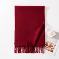 Soft 100% cashmere solid burgundy red scarf with tassels for winter warmth. - Ancorra Red