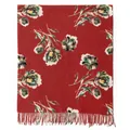 Elegante bufanda roja Ancora de imitación cachemira con flores y borlas. - Granate Floral / 190x80cm