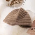 Camel brown 100% sheep wool knitted beanie for women soft winter hat with ribbed texture - Ribbed Rolled Edge Style (FHY24-7028-2)
