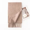 Warm caramel wool scarf with fringe trim, minimalist solid color autumn winter wrap - 30x200cm / New Camel