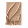 Classic camel 100% cashmere scarf with soft tassels for winter warmth - 70*200cm / Light Camel