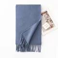 Premium blue thickened sheep wool scarf with elegant tassel edge for winter warmth - 30x200cm / New Gray Blue