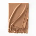 Luxurious camel color 100% cashmere scarf featuring elegant fringe details for winter warmth - 70*200cm / Camel