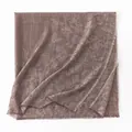 Luxury French retro brown cashmere scarf with paisley jacquard and fringed edges - Natural Purple