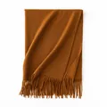 Solid camel 100% cashmere scarf with elegant fringe details for autumn winter warmth - 70*200cm / Golden Camel