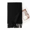 Elegant solid black thickened wool scarf with fringe tassels for winter warmth and style - 30x200cm / Black