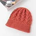 Premium 100% sheep wool knitted beanie hat in rust orange color for winter warmth and style - Cable Knit Fold-Over Style (FHY24-7004-1)
