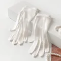 Elegant white silk sun protection gloves for women's stage etiquette and formal wear - One Size / White
