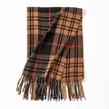 Soft classic plaid cashmere-like winter scarf with fringe in camel and black colors - 68*200cm / Black Coffee Plaid