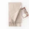 Luxurious soft oatmeal sheep wool scarf with elegant fringe tassels for winter - 30x200cm / Dark Pattern Apricot