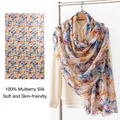 Elegant 100% mulberry silk scarf featuring a blue and orange artistic marble pattern - 176*110cm / Orange Blue Gradient (FHZ25-9997-1)