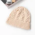 Soft beige cable knit wool beanie for women, perfect for winter warmth and stylish comfort - Cable Knit Fold-Over Style (FHY24-7004-3)