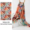 Elegant long mulberry silk scarf featuring a vibrant floral abstract artistic pattern - 176*110cm / Watercolor Red Flowers (FHZ25-9667-1)