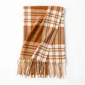 Premium oranje en wit geruite kasjmier-achtige wintersjaal met elegante franjes aan de rand - 68*200cm / Oranje Geel Witte Ruit