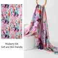 Elegant mulberry silk long scarf featuring an abstract pink and purple floral pattern - 176*110cm / Watercolor Purple Flowers (FHZ25-9667-2)
