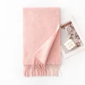 Elegant soft pink thick wool scarf with tassels for winter warmth and fashion style - 30x200cm / Floral Pink