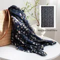 Elegant mulberry silk long scarf featuring a vintage navy blue small floral pattern for women. - 176*110cm / Navy Blue Small Floral (FHZ25-9677-1)