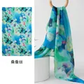 Luxurious blue watercolor floral mulberry silk scarf with a soft and elegant drape - 176*110cm / Watercolor Blue Flowers (FHZ25-9667-3)