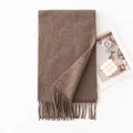 Warm caramel sheep wool scarf with elegant tassel trim for autumn and winter style - 30x200cm / Dark Pattern Camel