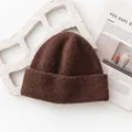 Soft 100% sheep wool knitted beanie hat for women in classic brown - Vertical Ribbed Fold-Over Style (FHY25-7152-5)