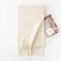 Soft cream wool blend scarf with classic tassel trim for autumn and winter outfits - 30x200cm / Coconut White