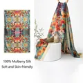 100% mulberry silk long scarf with colorful floral print, soft and skin-friendly texture - 176*110cm / Colorful Small Flowers