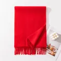 Hochwertiger roter Schal aus reinem Kaschmir mit eleganten klassischen Fransen für den Winter - Schal mit Quasten im koreanischen Stil (7102-14) / Rot