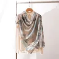 Elegant bohemian style mulberry silk large shawl with an artistic landscape print - 176*110cm / Retro Small Town