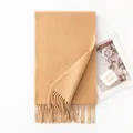Elegant caramel colored wool scarf with fringe detail, thick and warm for winter season - 30x200cm / Light Camel