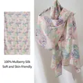 Premium soft 100% mulberry silk long scarf featuring colorful floral print design - 176*110cm / Diamond Pink Rose