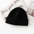 Minimalist black sheep wool knitted beanie with cozy ribbed texture for winter - Vertical Ribbed Fold-Over Style (FHY25-7152-6)