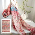 Elegant pink Bohemian 100% mulberry silk long scarf for seaside holidays and vacations. - 176*110cm / Pink Bohemian Style (FHZ25-9676-1)