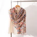 Elegant Bohemian abstract print mulberry silk shawl scarf for women resort wear style - 176*110cm / Graffiti Stripes