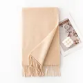 Premium solid beige thickened wool scarf featuring classic fringe tassels for winter warmth - 30x200cm / Marled Beige