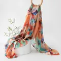 Vibrant artistic abstract floral mulberry silk long scarf shawl for elegant women - 176*110cm / Watercolor Red Flower